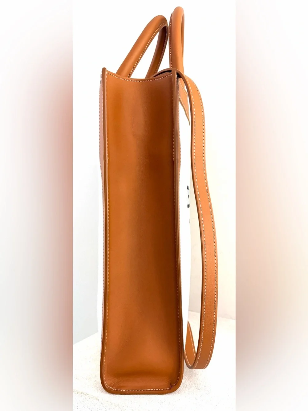CELINE Small Vertical Cabas Natural Canvas Tan Leather Tote Crossbody